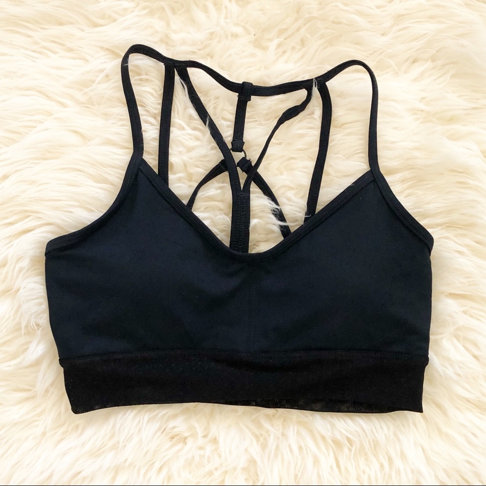 Motion by Coalition All Black Padded Strappy Back Mesh Bottom Sports Bra Size S